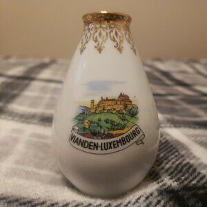 vianden luxembourg germany Bud vase 4" Gold Rim porcelain
